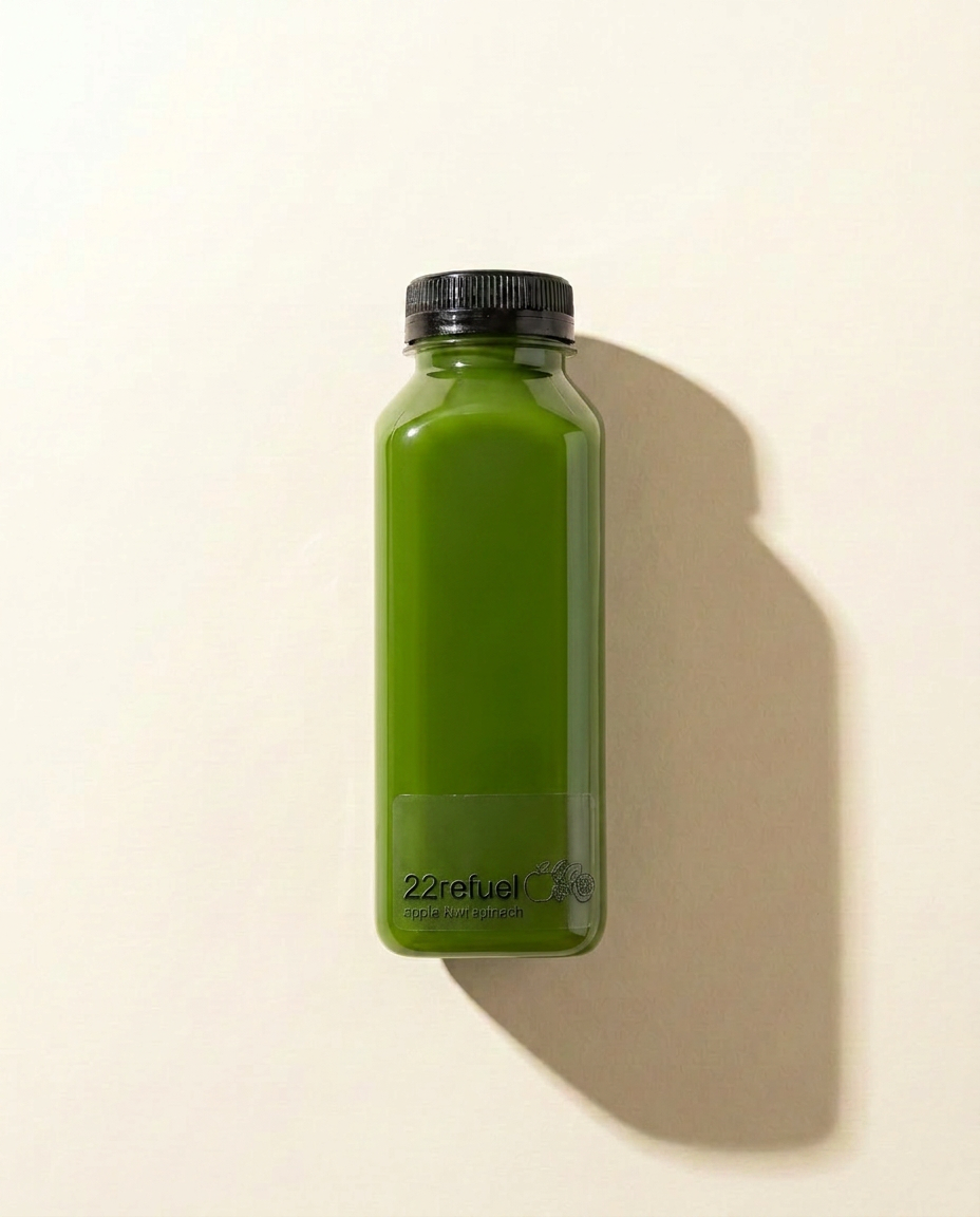 22refuel Apple, Kiwi & Spinach cold-pressed juice bottle