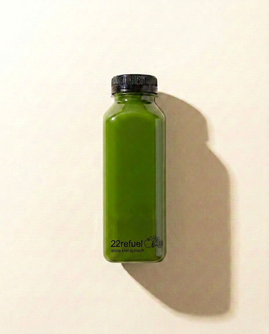 22refuel Apple, Kiwi & Spinach cold-pressed juice bottle