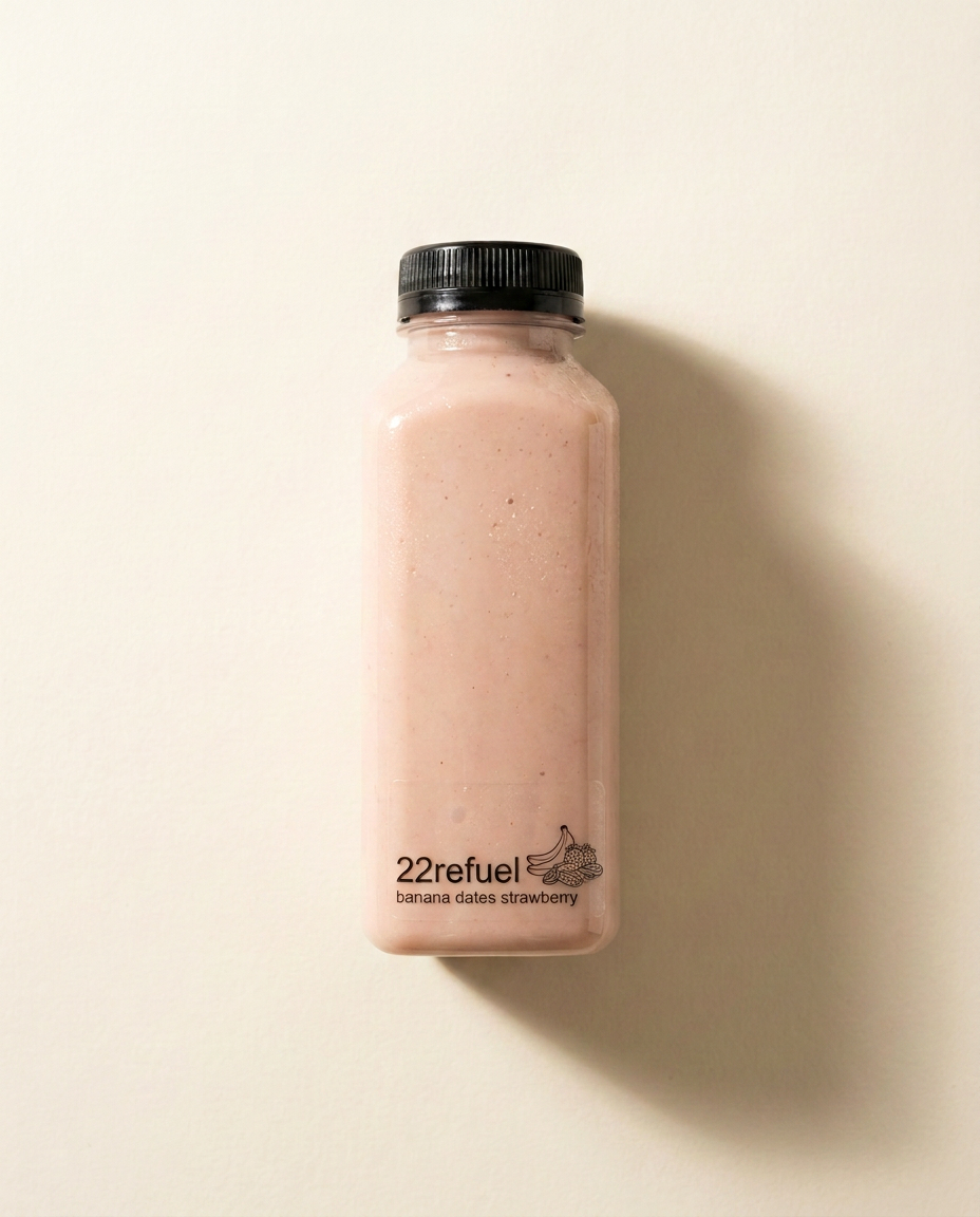 22refuel Banana, Dates & Strawberry cold-pressed juice bottle