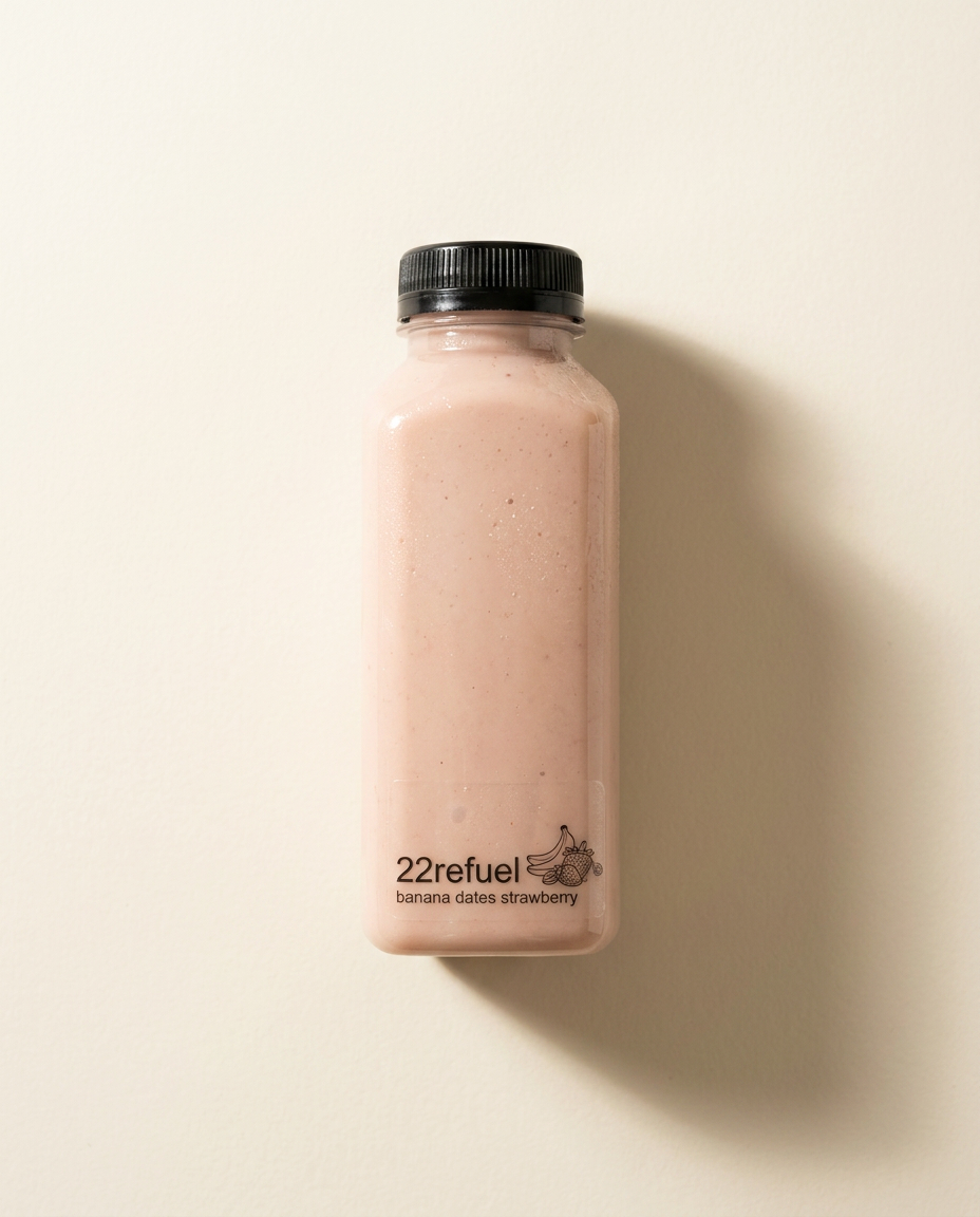 22refuel Banana, Dates & Strawberry cold-pressed juice bottle